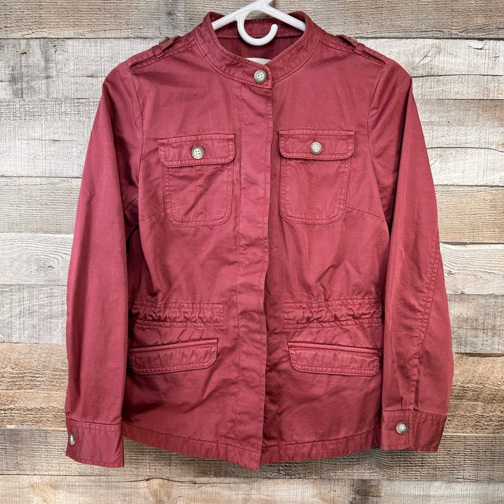 Loft Womens Maroon Pink Utility Jacket Military Style Epaulet Cinch Waist XSP